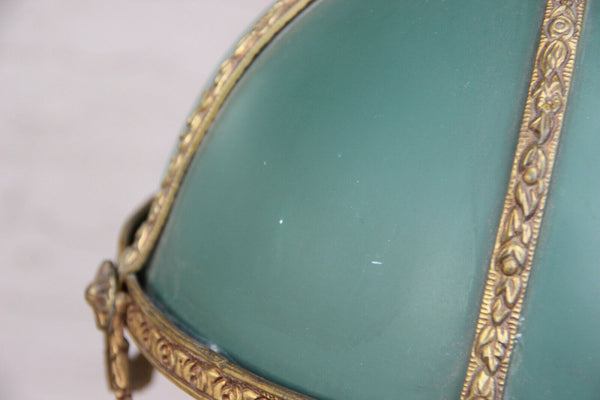 Vintage French bouillotte Empire design chandelier lamp pendant metal green 1970