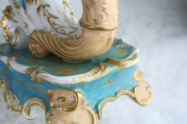 1880 Antique French PAIR Cornucopia horn dragon chimaera paris porcelain statue
