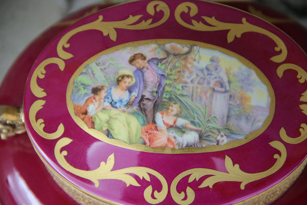 French vintage limoges burgundy porcelain victorian romantic bowl centerpiece