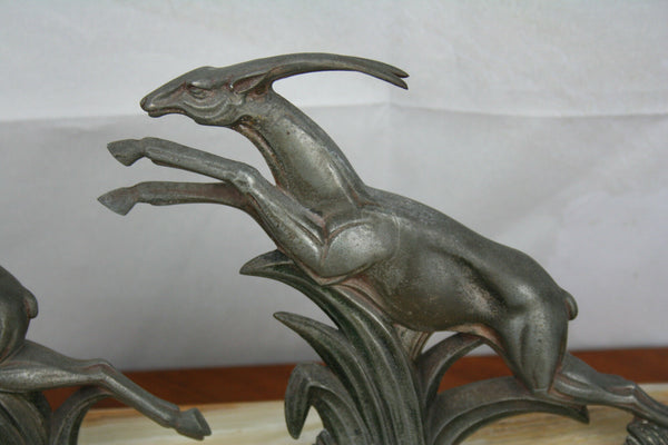 ART DECO French 1930 Deer Hunting spelter marble base statue sculpture