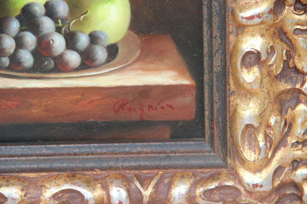Vintage Flemish oil panel painting still life fruits signed