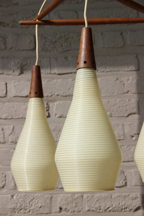 Vintage Mid-Century Teak Chandelier Lamp  Rotaflex Heifetz 1960