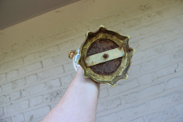 Antique french turquoise porcelain floral Vase bronze caryatid putti ornaments