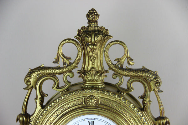 RARE french 1976 marble Lion fountain heads lady dog clock + pair candelabras