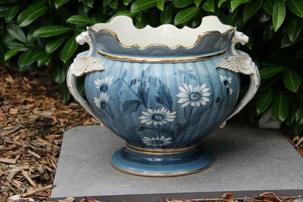 Huge Antique French art nouveau ceramic Dragon gothic floral planter Jardiniere