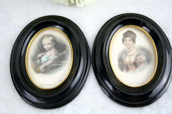 PAIR Miniature portrait Napoleon II duke reichstadt & Marie Louise Austria