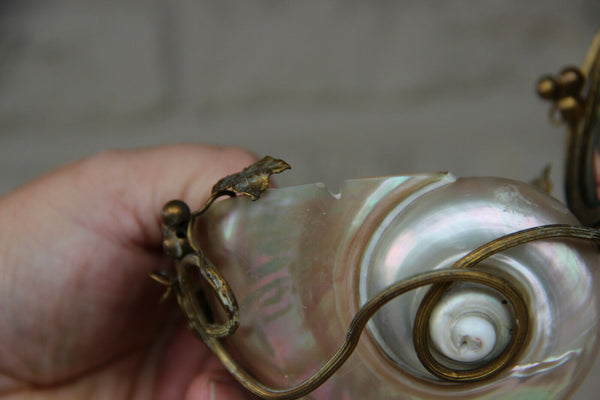 Rare antique religious mother pearl nacre holy water font porcelain Madonna