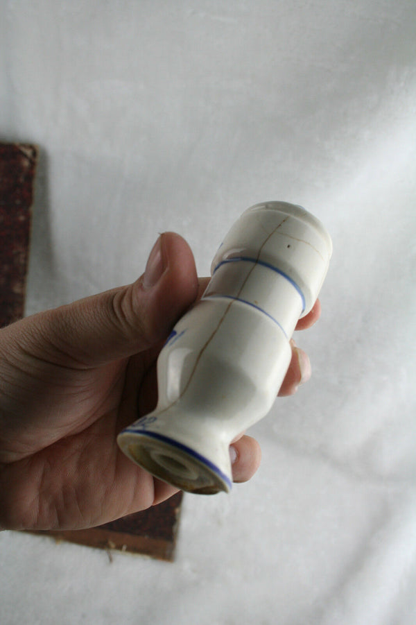 Vintage 70's Kitchen rack wood delft blue white pottery 6 shakers herbs