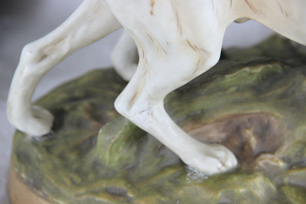 Superb pair antique Royal Dux porcelain  marked hunting dogs statue group