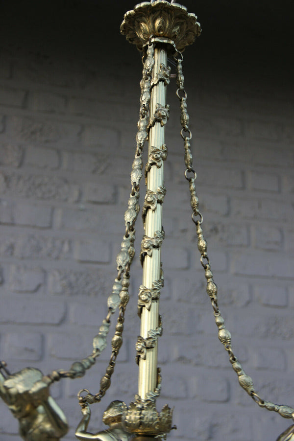 French Brass 3 Putti angel Chandelier lamp chains