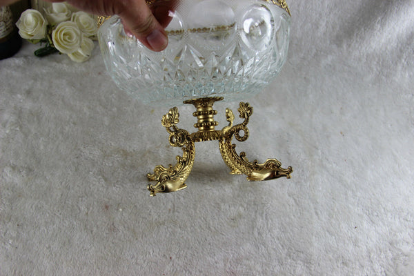 French Empire 1970 Crystal glass cut Centerpiece coupe swan base Rare
