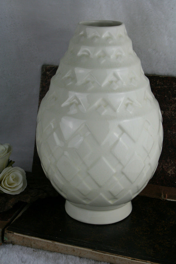 Charles CATTEAU Art Deco Crackle Glaze Ceramic Vase 1930 marked form 1118