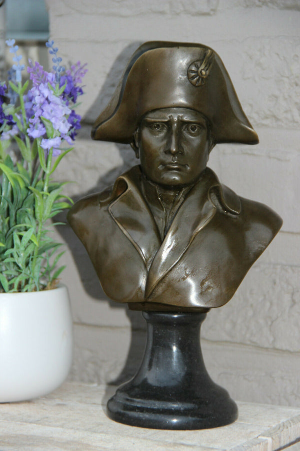 Antique Napoleon Bronze bust figurine on stone base marked signed n2