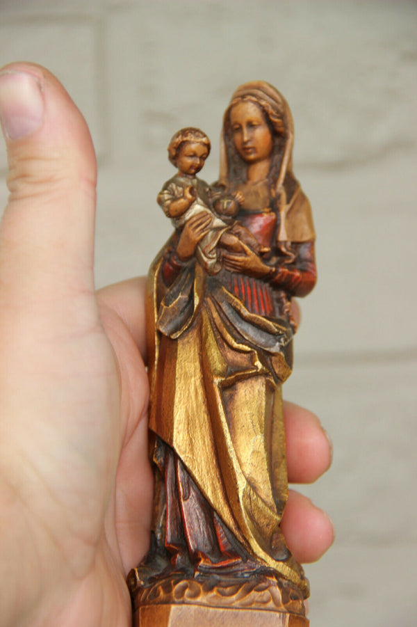 Large French neo gothic wood carved religious chapel console madonna statue