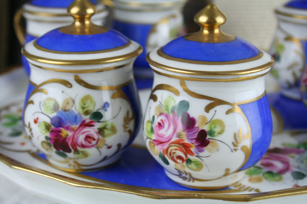 Antique French Serving tray 6 cream pots sevres floral porcelain 1900