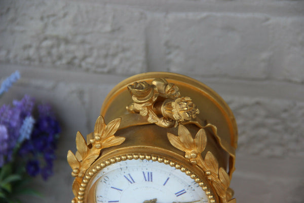 Antique french sevres porcelain plaques bronze mantel clock on wood base