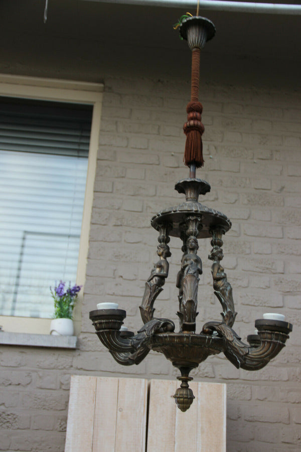 French antique Bronze Caryatid 4 graces Figurines Chandelier 4 arms 1900