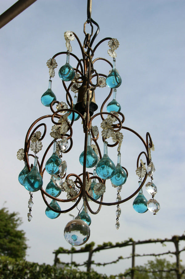 Mid century MURANO turquoise glass drops chandelier 1970 pendant light