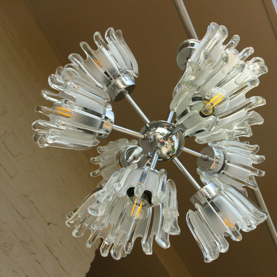 Mid century Glass Tulip Sputnik Chandelier by DORIA germany 1960s retro