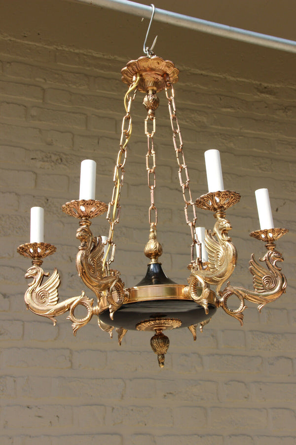 Gorgeous French Bronze tole empire Dragon gothic castle Chandelier hang lamp