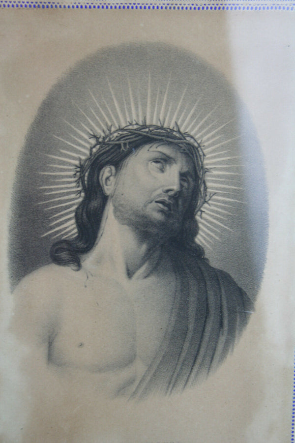 PAIRE FRENCH 19th c portraits Mary JEsus latin text in its original frame wood