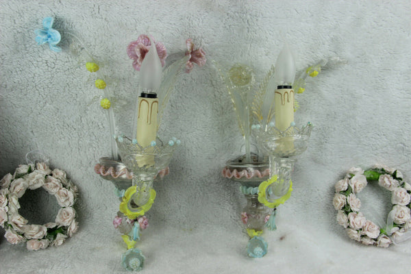 PAIR MURANO venetian hand blown multi colour wall lights sconces 1970