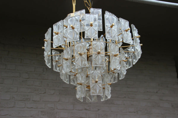 Retro 1970s 4 level Chandelier 48 Facet glass disc attr. Kinkeldey