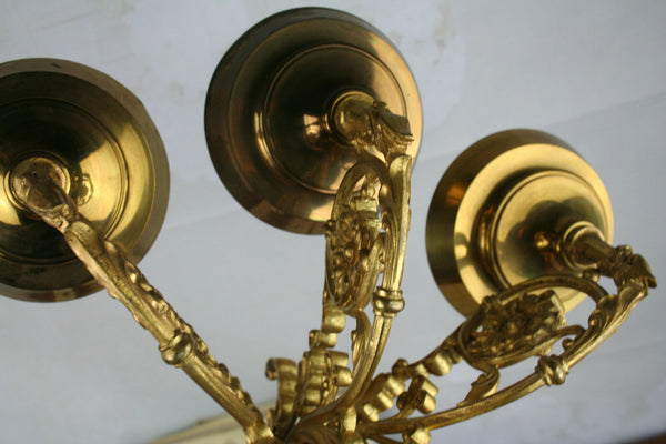 19th c French GOTHIC DRAGONS Chimaera XL Church candle holders sconce 3 arms