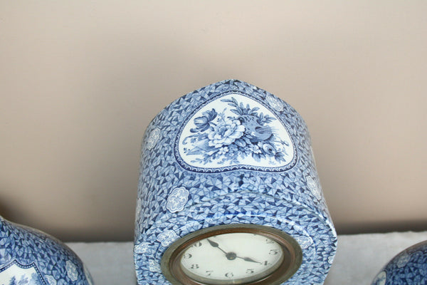 Boch Pottery Clock set Vases Forest Blue white delft decor 1925 marked