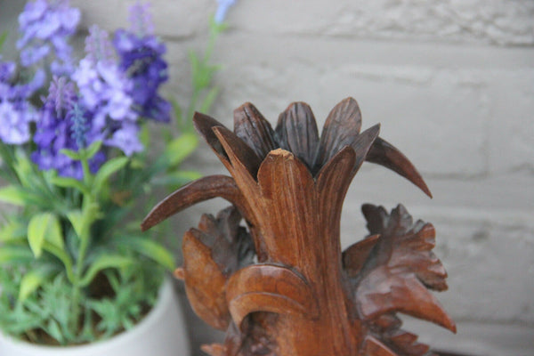 PAIR antique Black forest wood carved partridge birds statue figurines