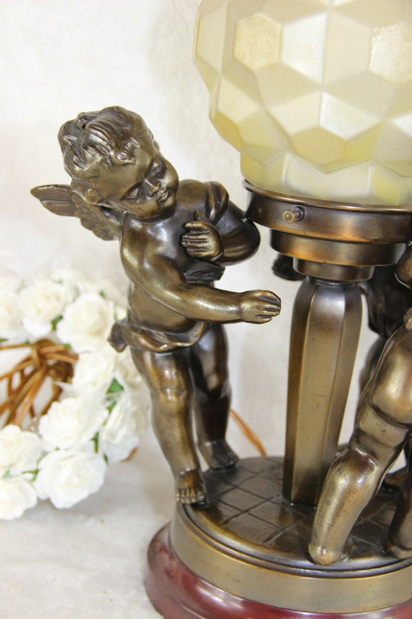 Belgian ART DECO 1930 bronze putti playing table lamp