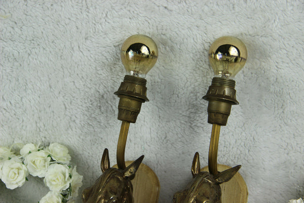 PAIR antique Bronze horse head sconces wall lights equestrian by Sylvain NORGA