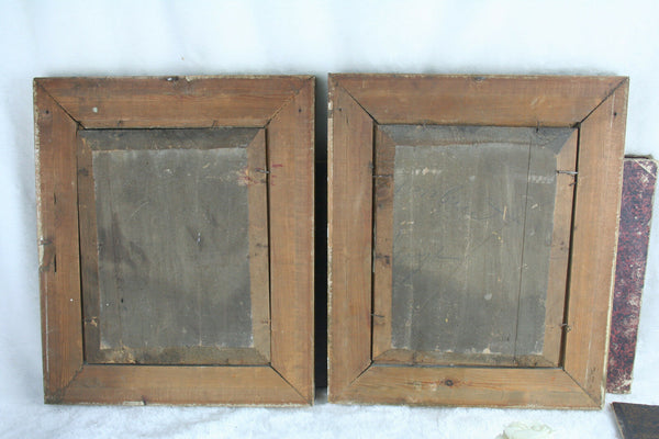 PAIR Gorgeous French Master unsigned Oil panel girls school  nun 1940
