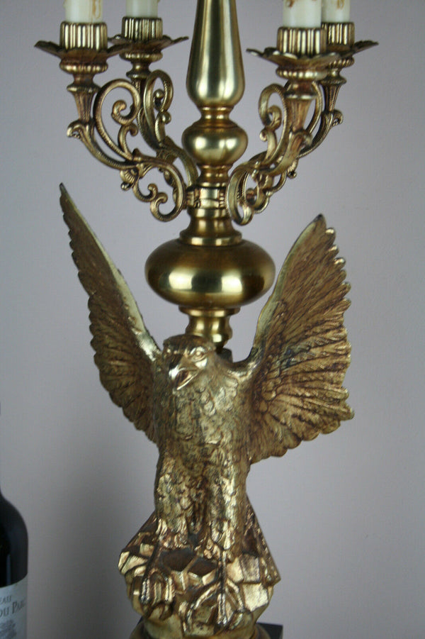 Huge XL mid century Maison jansen Brass Eagle Lamp with candle holders 1960's