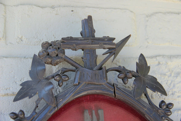 Antique black forest german wood carved meerschaum Crucifix plaque religious