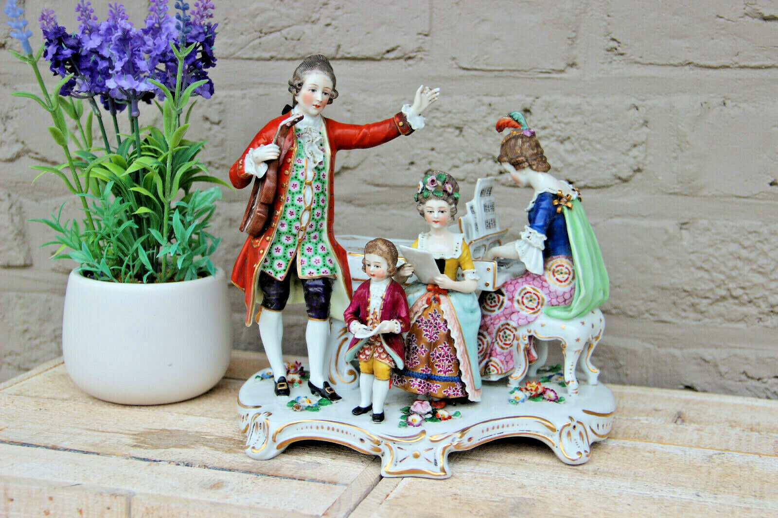 Antique German sax marked porcelain group musicians family