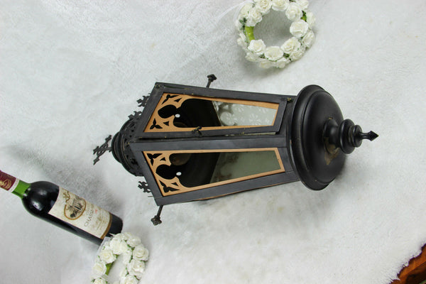 Religious gothic church Lantern light  metal black cross Glass Candle holder