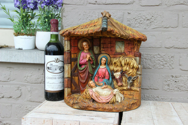 Antique french religious nativity christmas statue jesus group 1920 chalkware