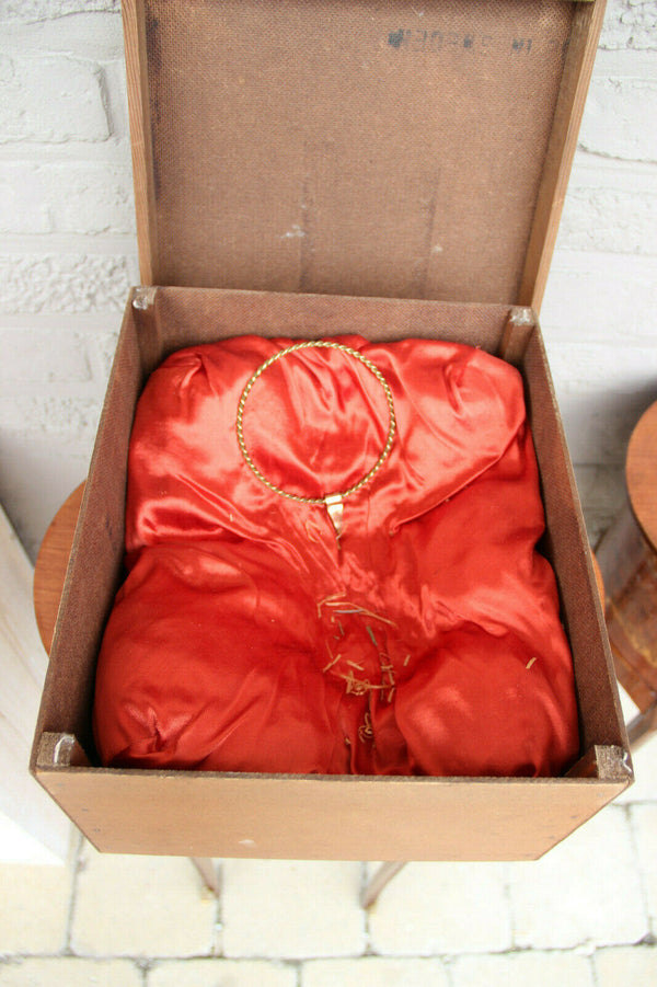 Antique Religious christmas nativity baby jesus child wax figurine box straw