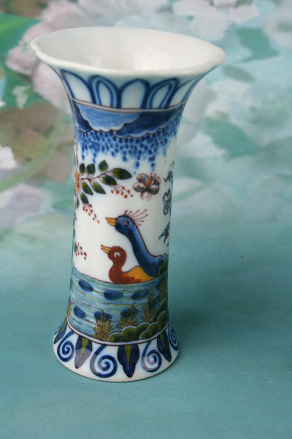 MAKKUM TICHELAAR Delft Pottery Polychrome Garniture set of vases