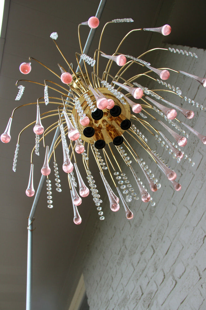 Vintage italian Mid century Murano drops pink clear glass Chandelier 1970 n1