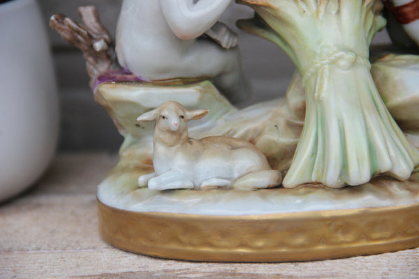 Antique German Volkstedt porcelain marked putti group figurine statue bird