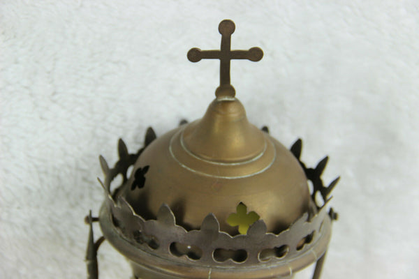 Antique French pair religious procession wall lights sconces glas wood metal