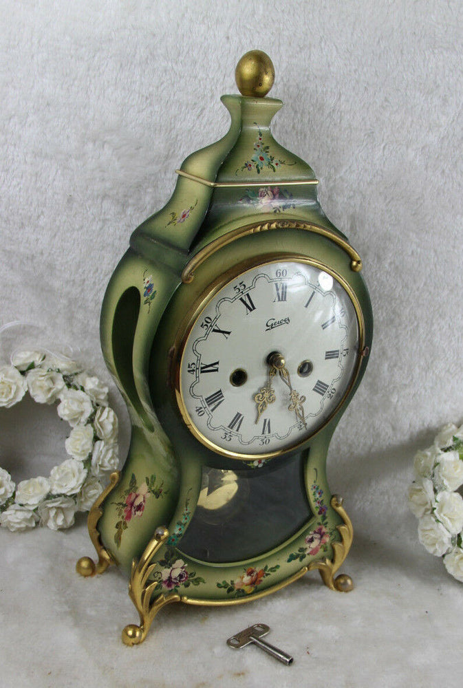 Vintage German hand paint floral table clock 1970