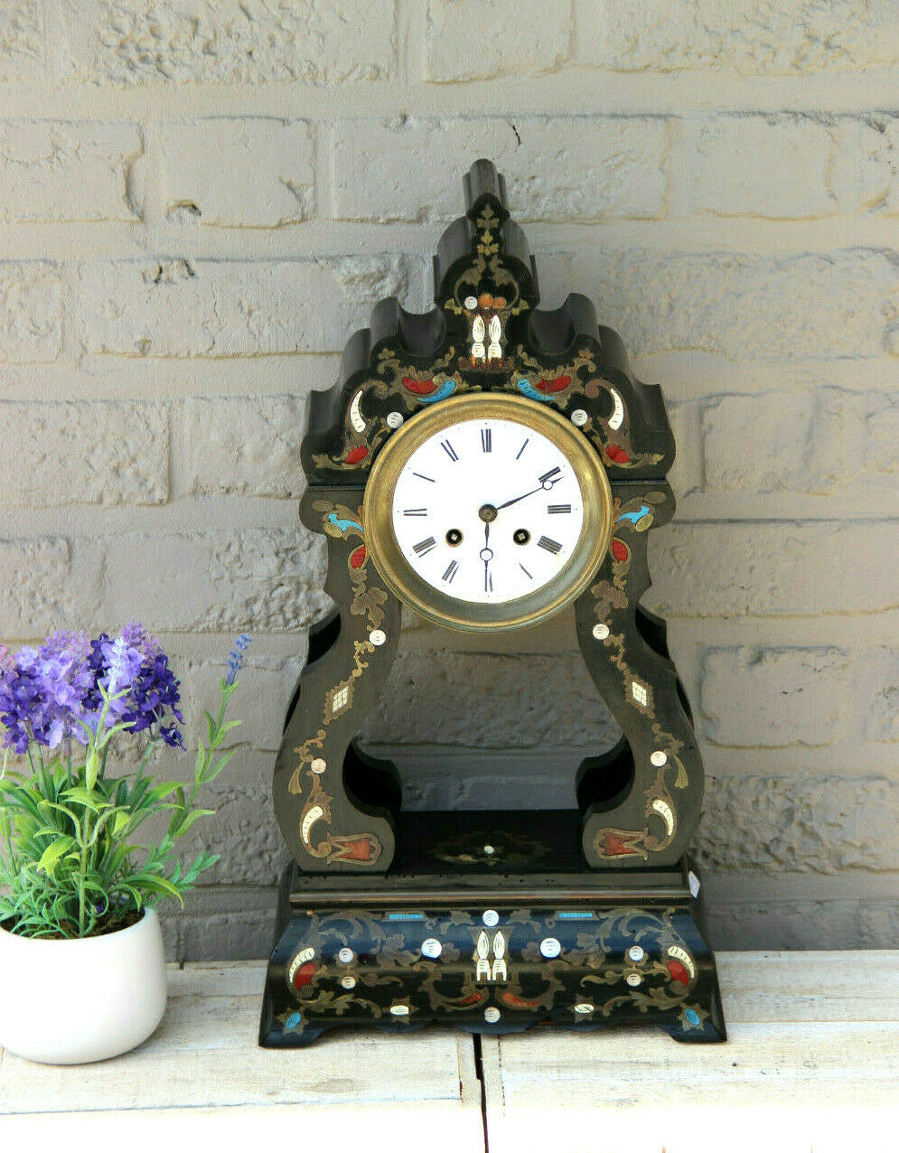 Antique French NAPOLEON III mantel clock inlaid 1880