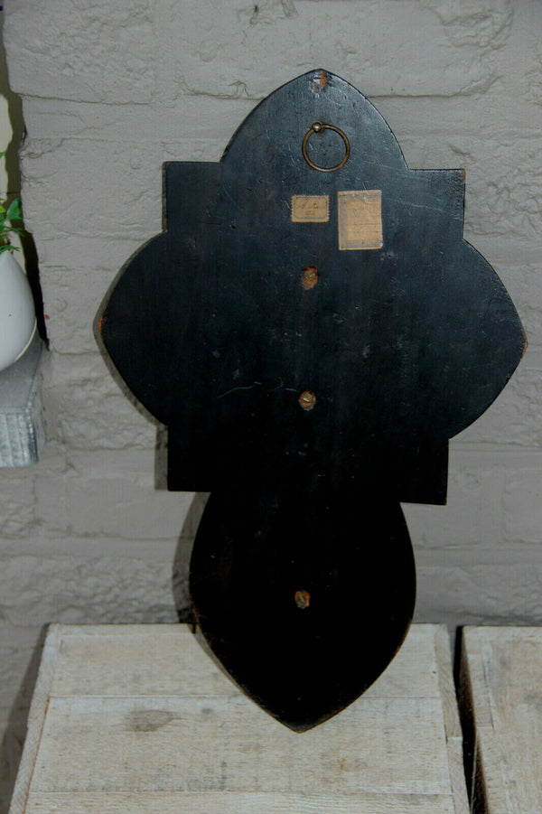 Antique XL Napoleon III holy water font enamel cloisonne porcelain madonna