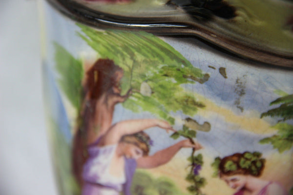 PAIR HUGE England Faience Romantic victorian Lidded VASES putti