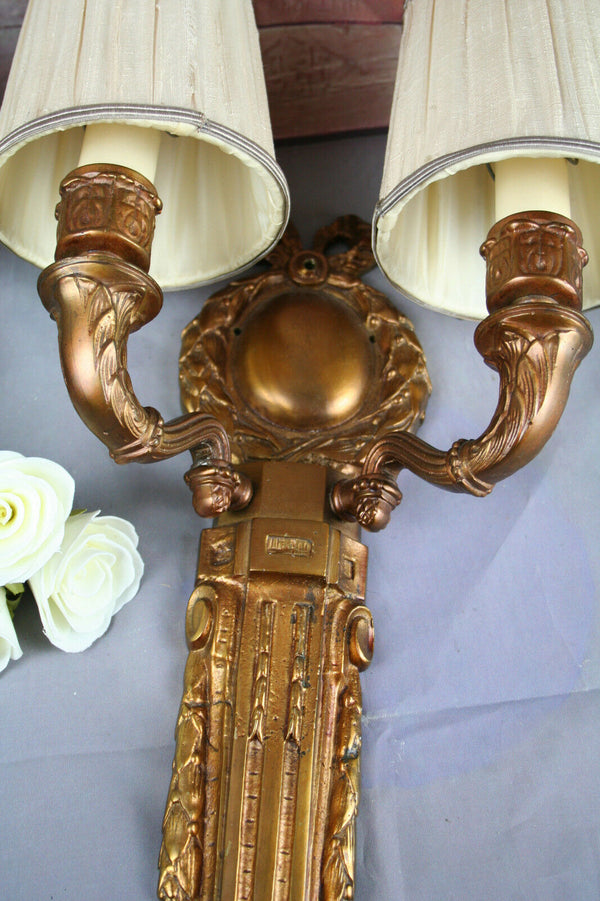 PAIR French Brass regency Bow sconces double arm 1930's wall lights