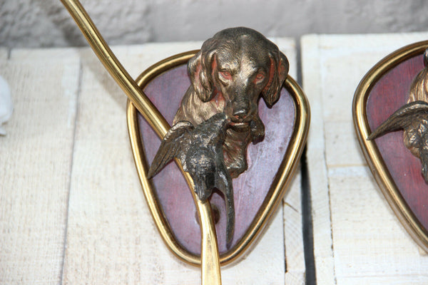 RAre PAIR French Maison Charles Wall lights sconces bronze hunting dog prey