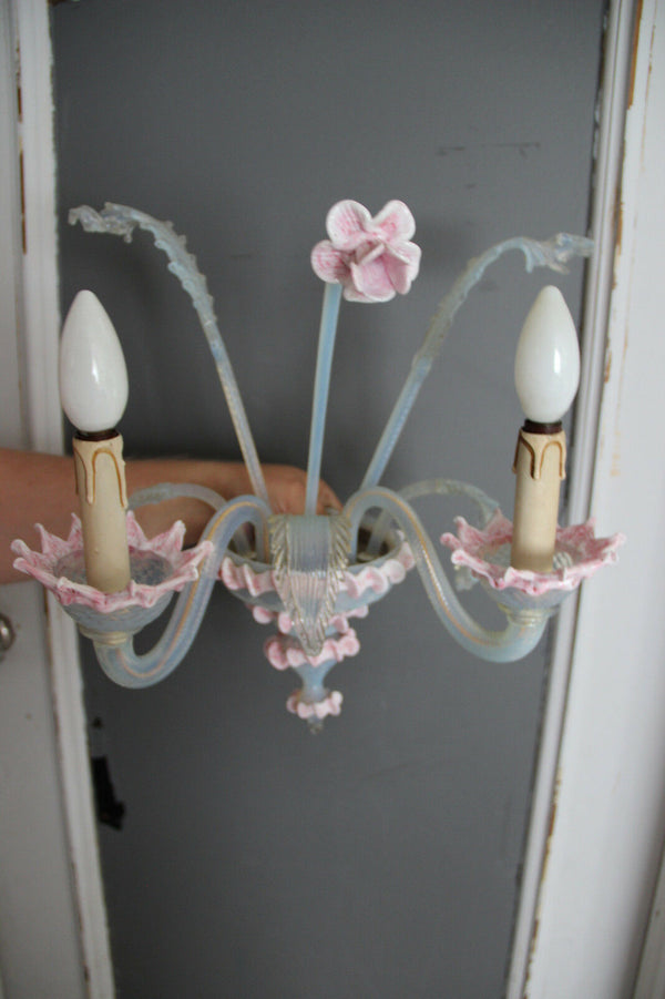 Mid century MuranoVenetian pink hand blown glass Wall light sconce no1